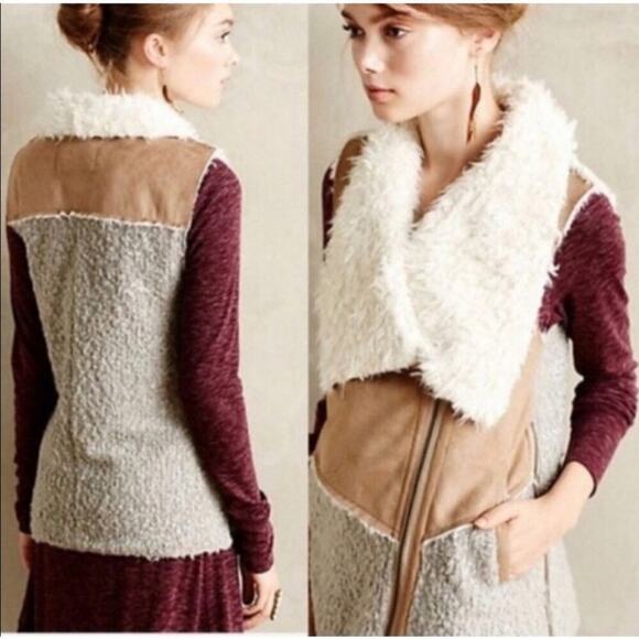 Anthropologie Women's Wool Sherpa Vest‎ Size Large Neutral Fall Winter - Picture 1 of 12